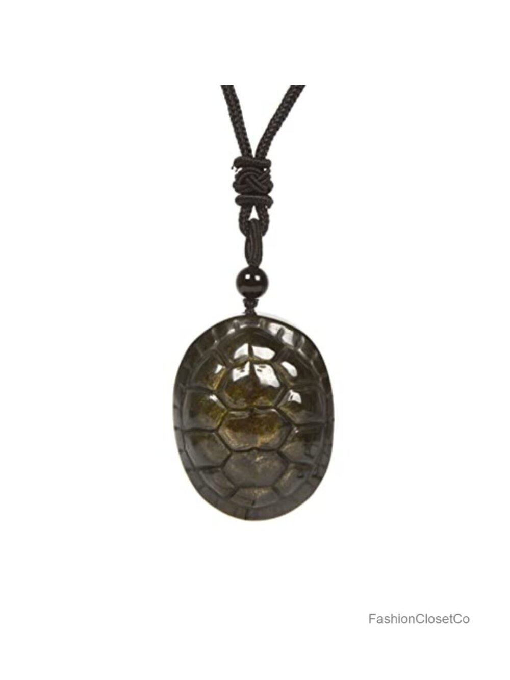 Natural Obsidian Turtle Shell Pendant Chakra Necklace Adjustable 18-28 Inch